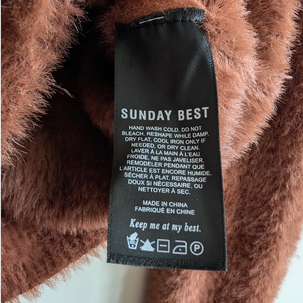 Sunday Best Aritzia Reese Cardigan Brown Eyelash Knit Cropped Sweater Small - Picture 7 of 8